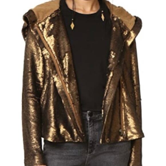 FREE PEOPLE Women’s Terra Cooper Sequined Hooded Jacket size medium - Picture 2 of 10